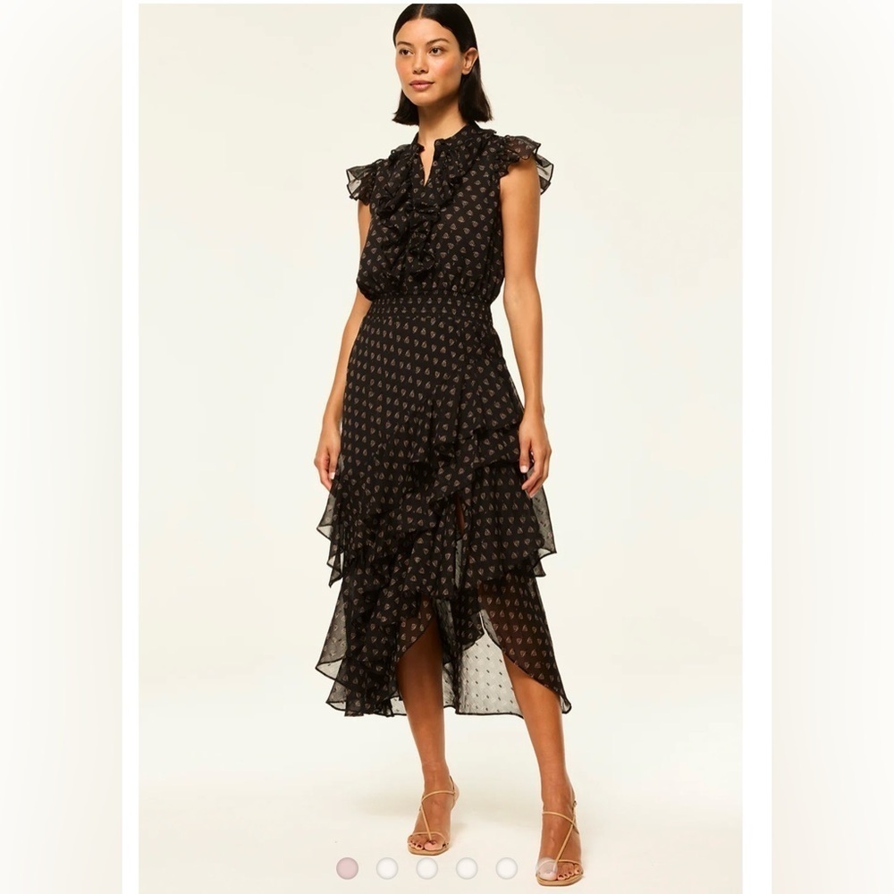 Misa Los Angeles Black Ruffle High-Low Midi Dress